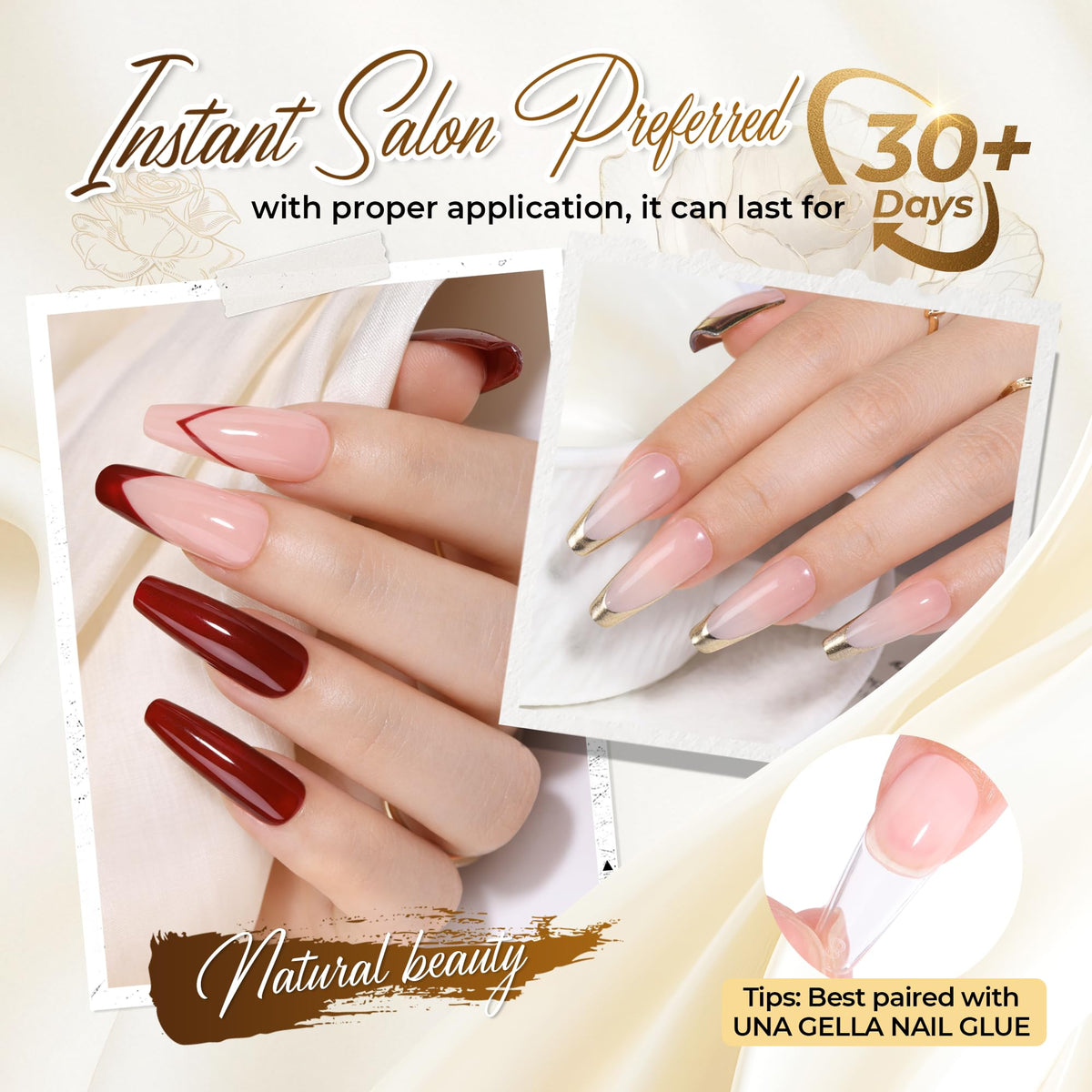 UNA GELLA Almond Gel Nail Tips 504PCS Pre-Etched Clear Fake Nails Tips
