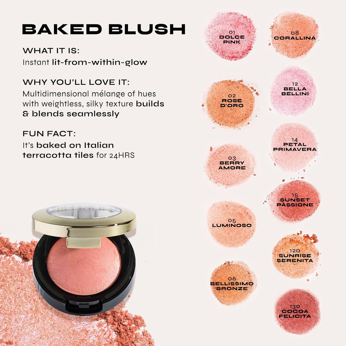 Milani Baked Blush, Makeup Powder Blush for Cheeks - Luminoso