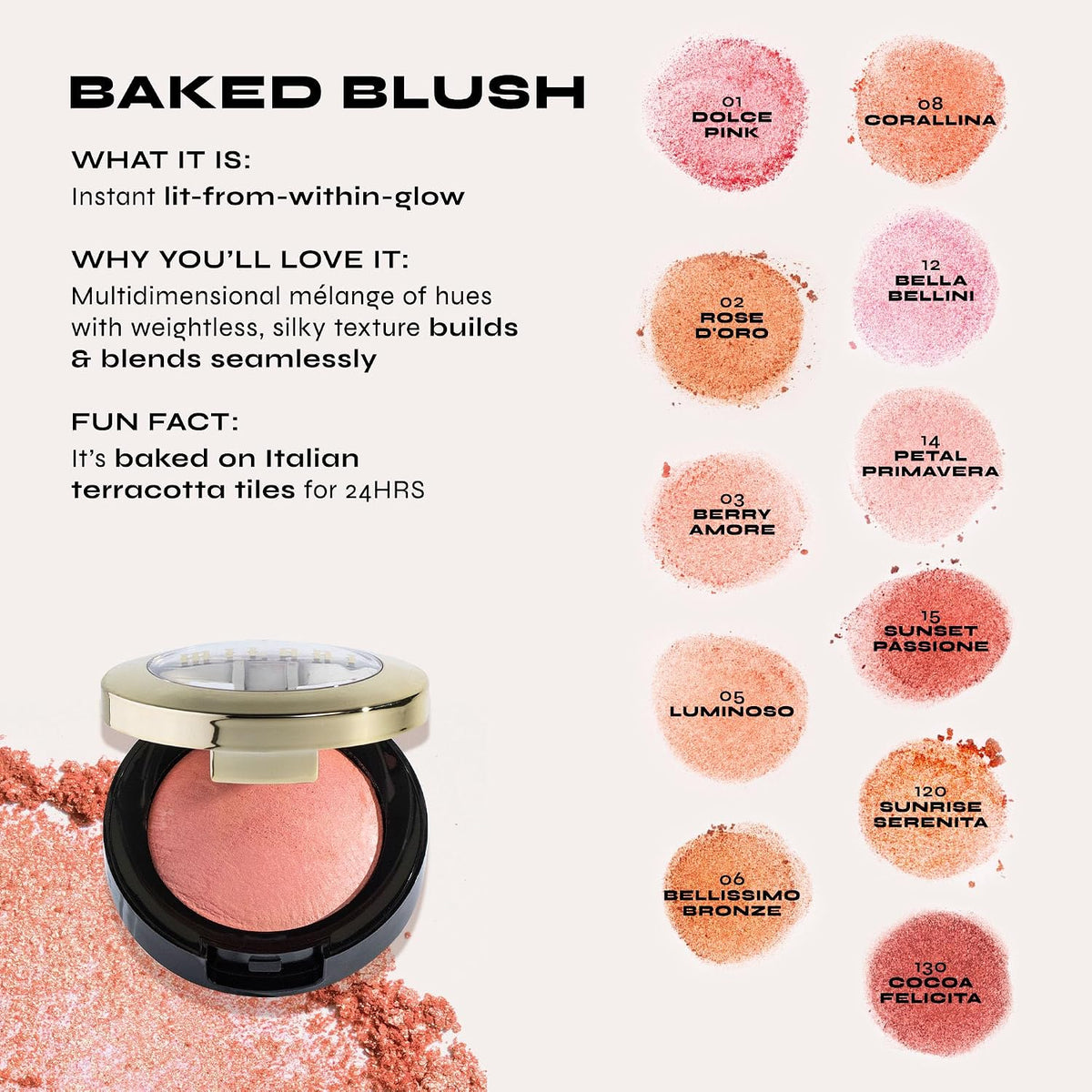 Milani Baked Blush, Makeup Powder Blush for Cheeks - Luminoso