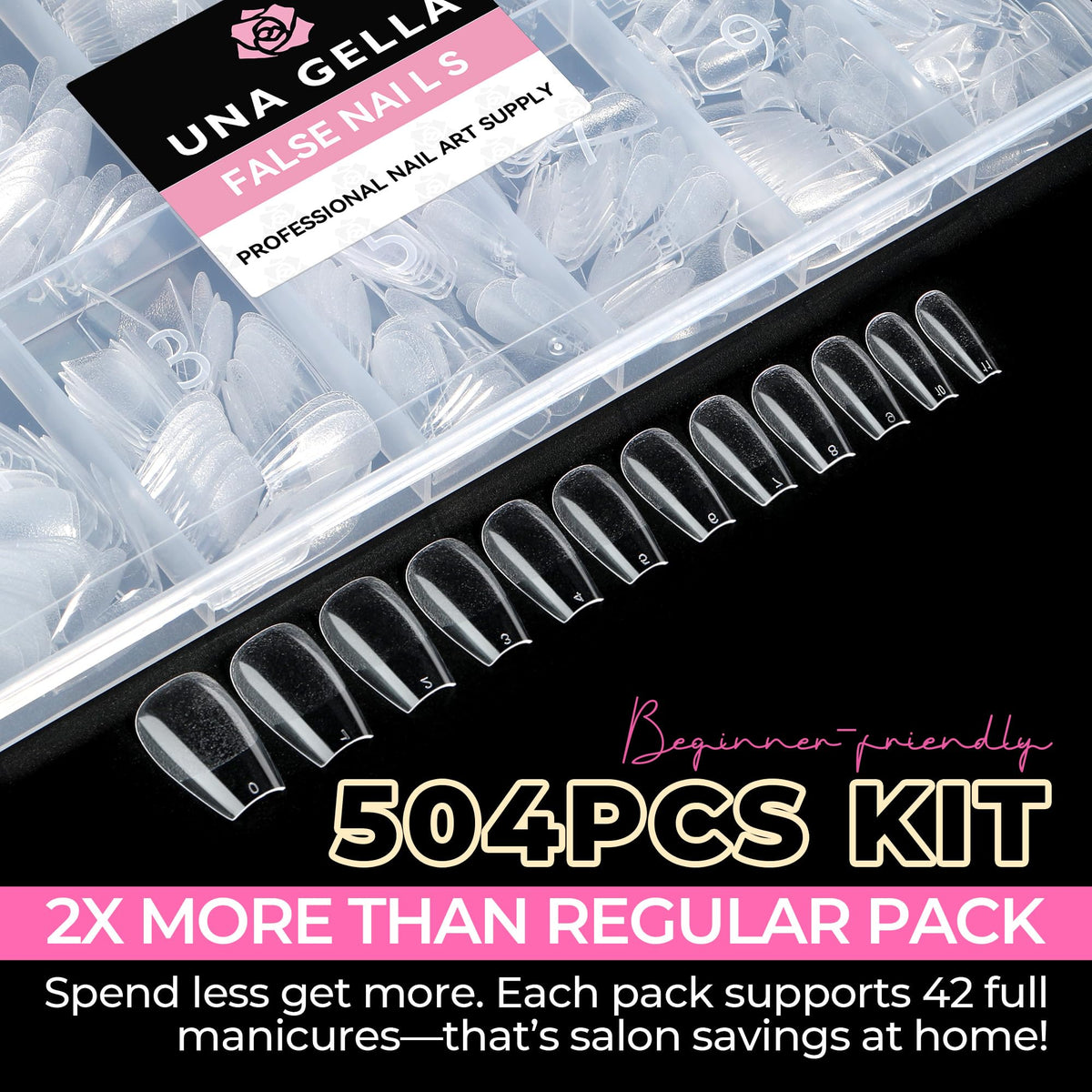 UNA GELLA Almond Gel Nail Tips 504PCS Pre-Etched Clear Fake Nails Tips