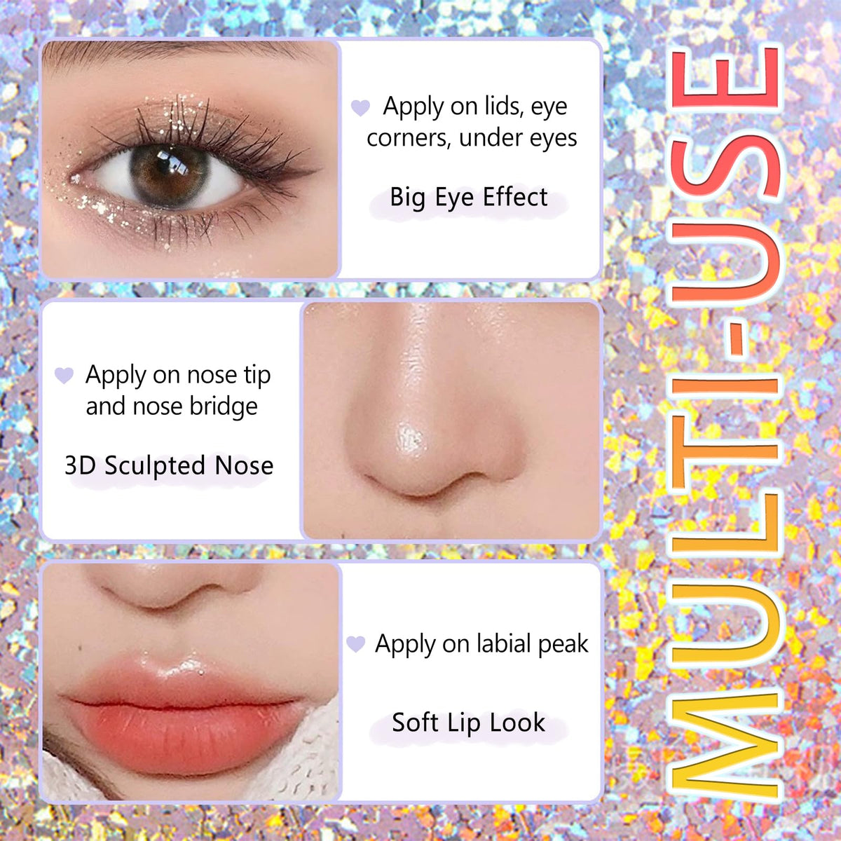 6Pcs Liquid Glitter Eyeshadow Eyeliner, Korean Makeup, Bling Under Eye Shadow, Shimmer Eye Make Up Valentine's Gift Set,Long Lasting,Quick Drying & Pigmented Loose Glitter Glue for Crystals Makeup