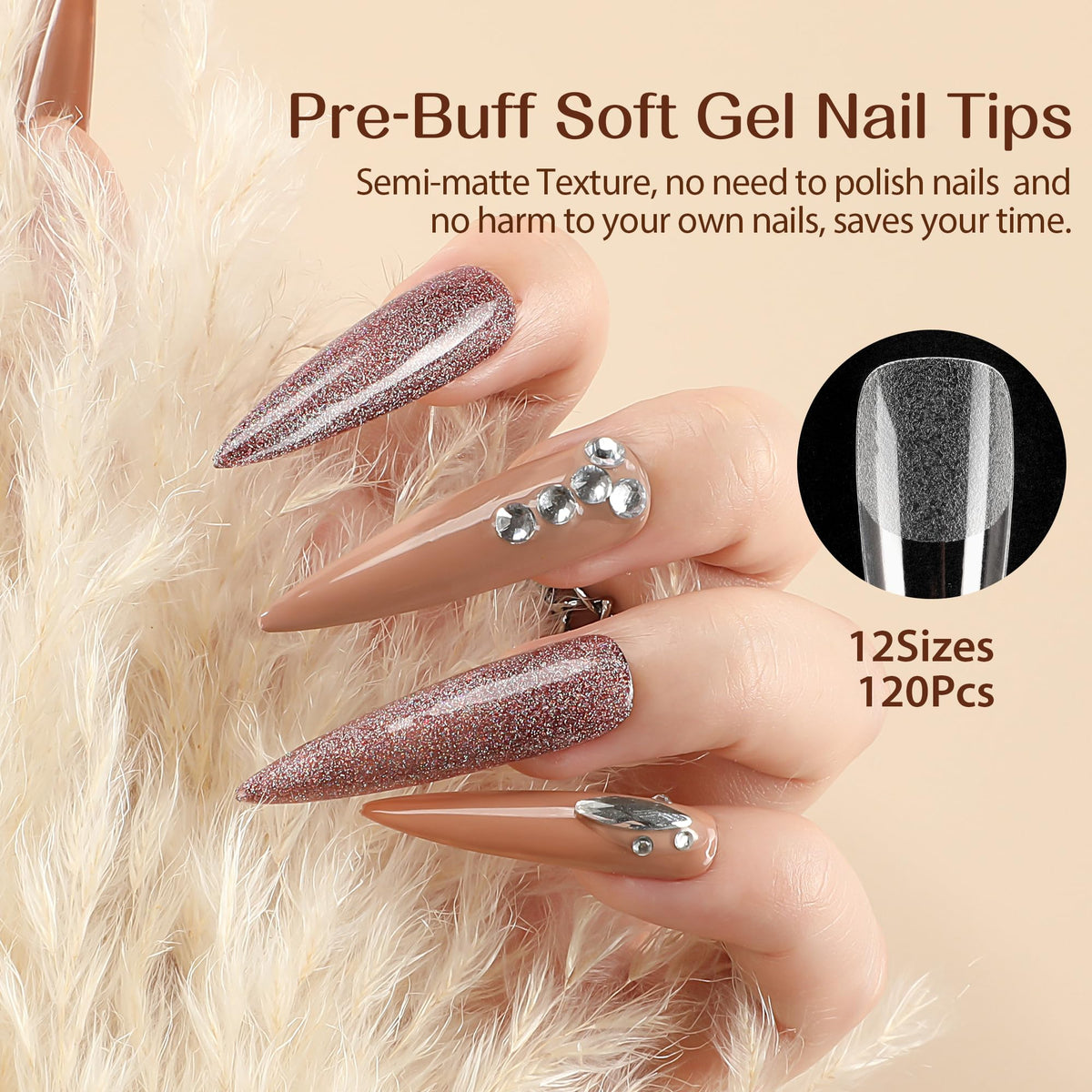 UNA GELLA Square Nail Tips XXL Long Half Cover Gel Tips 120PCS