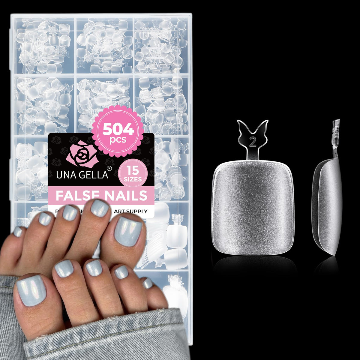 UNA GELLA Almond Gel Nail Tips 504PCS Pre-Etched Clear Fake Nails Tips