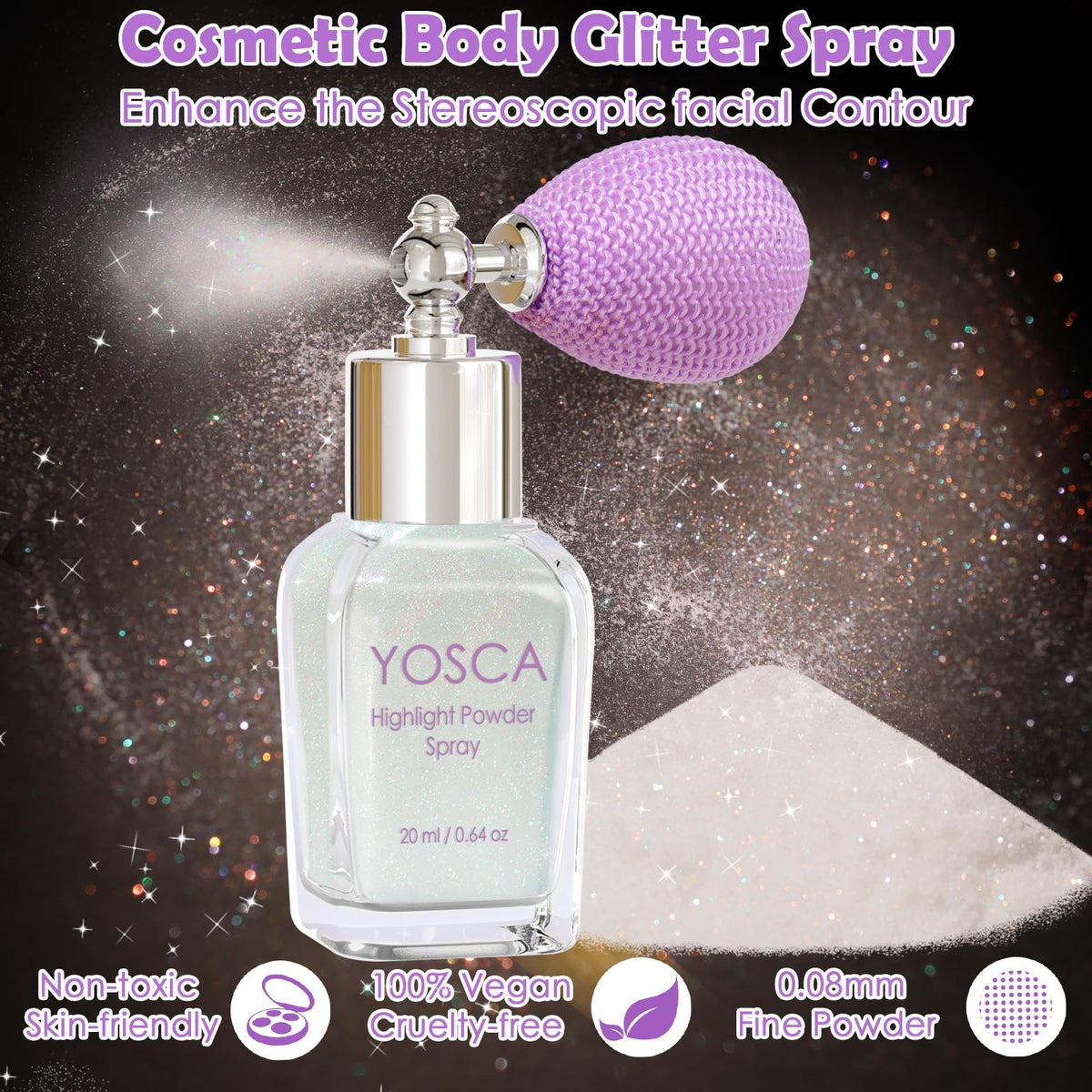 Yosca Body Glitter Spray, 30ML Holographic Body Shimmer Powder Hair Spray