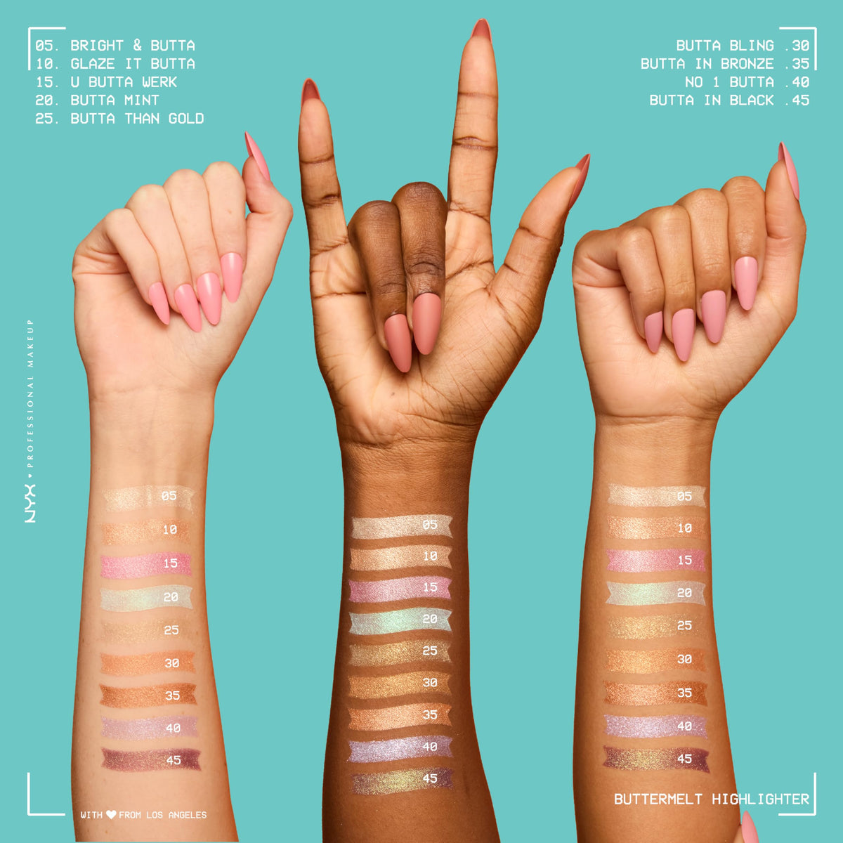 NYX PROFESSIONAL MAKEUP Buttermelt Highlighter, Powder Highlighter Makeup, With Up to 12H Wear and High Impact Glow - 05 Bright and Butta (Light Champagne)