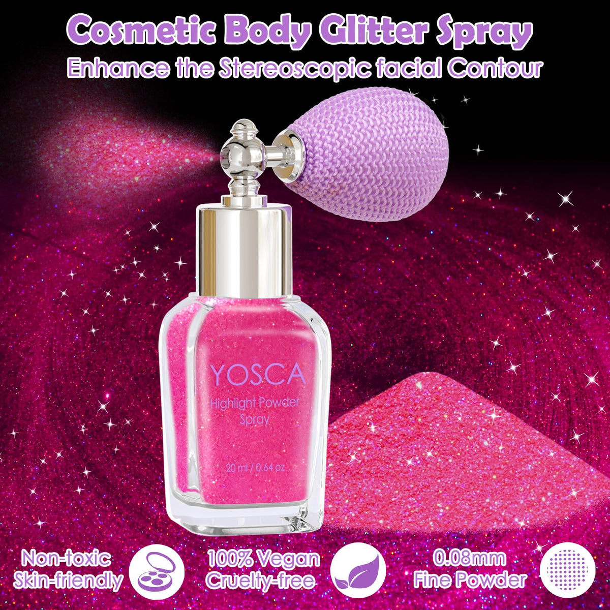 Yosca Body Glitter Spray, 30ML Holographic Body Shimmer Powder Hair Spray