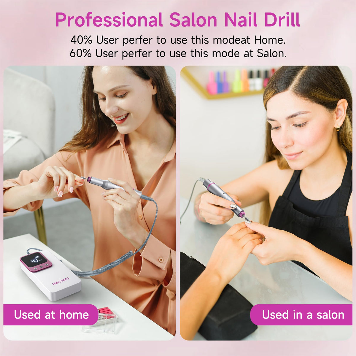 Electric Nail Drill Professional, Portable Nail File for Acrylic Gel Nails, Cordless Rechargeable Ultra Power Nail Drill Kit 40000RPM, Salon-Grade Efile Nail Machine (Dark Grey)