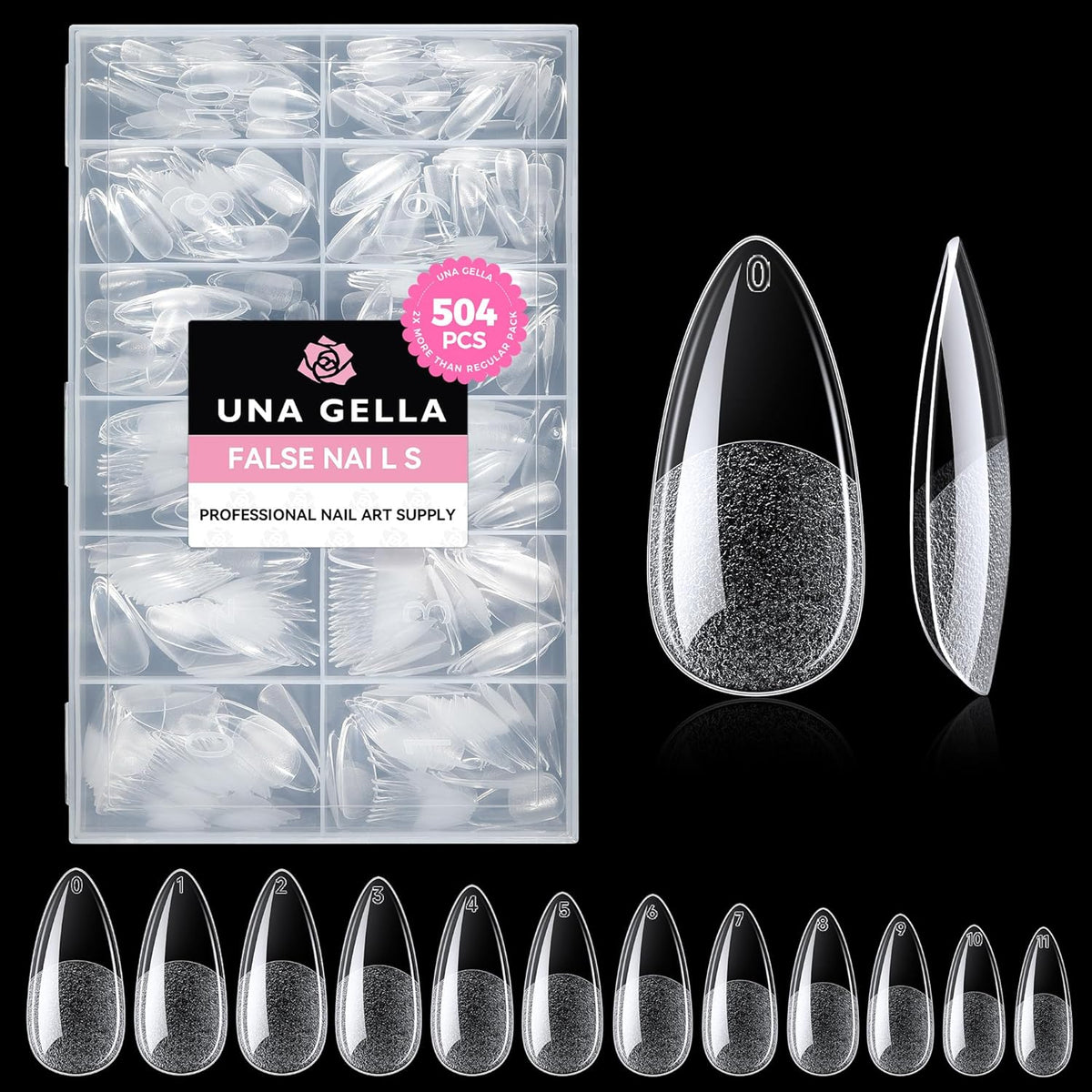 UNA GELLA Almond Gel Nail Tips 504PCS Pre-Etched Clear Fake Nails Tips