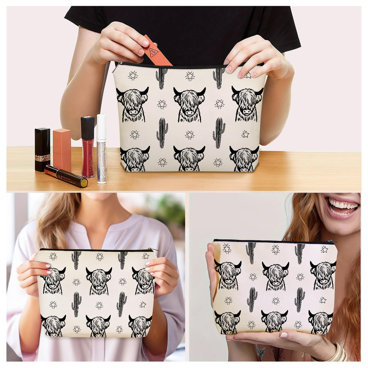 Bohemian Cat Mom Makeup Bag For Women & Teen Girl Cat Lover Gifts. Cute Boho Cats Themed Cosmetic & Toiletry Organizer Pouch For Daughters, Sisters, Friends.Ideal Gift For Travel, Christmas.