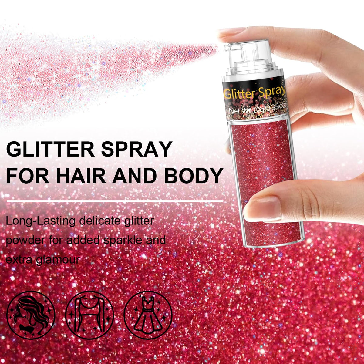 Scarman Hair and Body Glitter Spray, 1PC Glint-Rainbow Hairspray Powder