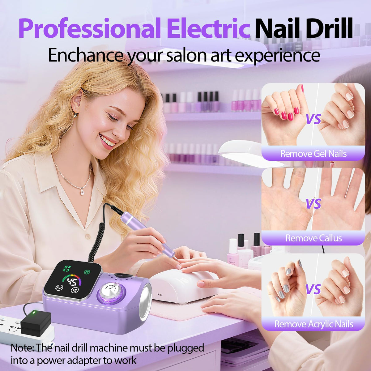 45000RPM Professional Corded Nail Drill E-File Kit for Salon Home