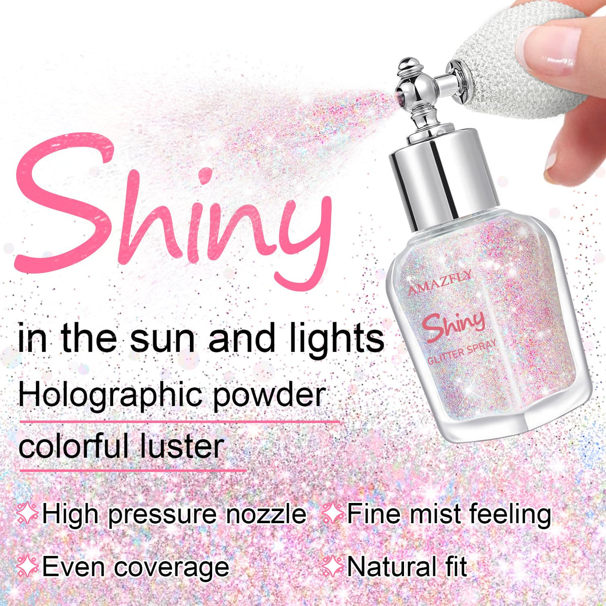 Hair and Body Glitter Spray, Shimmering Powder Sparkle Powder Makeup, Glitter Loose Sparkle Makeup for Body Highlighter,Festival Prom Rave Accessories (Glint-Rainbow)