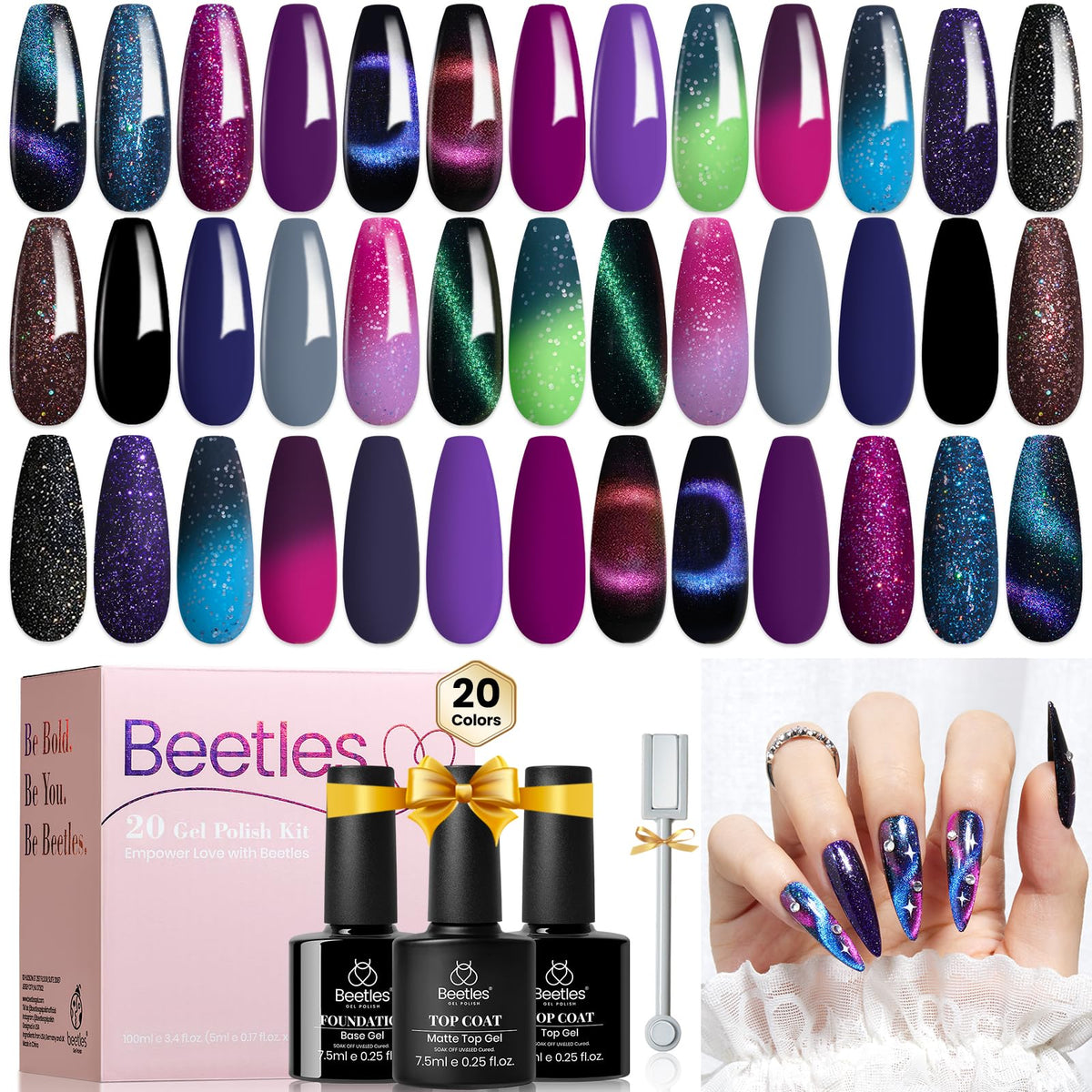 Beetles Cat Eye Gel Nail Polish Set, 36 Colors Magnetic Fall Gel Polish Kit