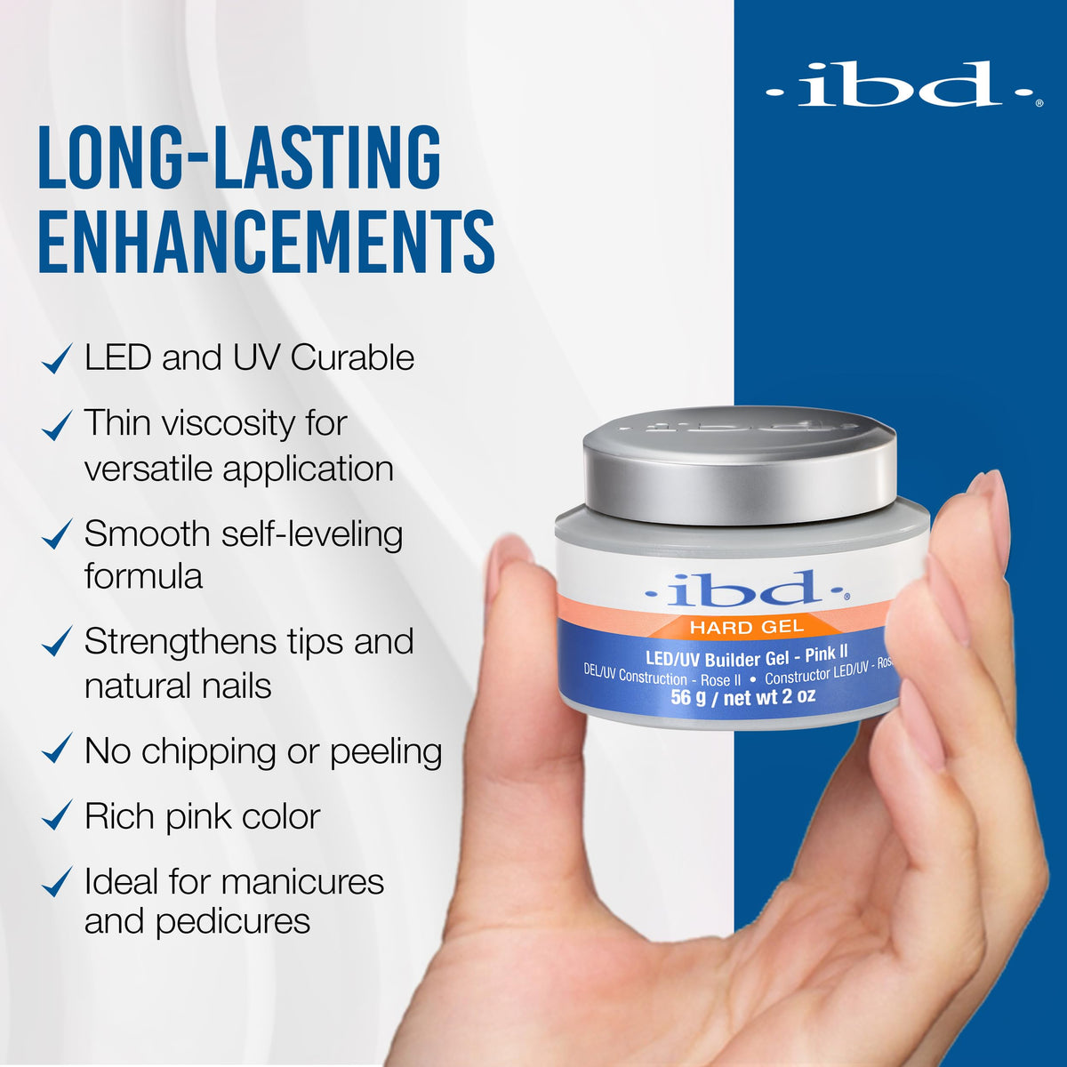 IBD Hard Gel LED/UV Builder Gel – Clear, Nail Extension & Overlay Gels, Strong Acrylic Finish, Professional Quality, 2 oz, 1 Pack