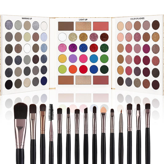 UCANBE 86 Colors Nude Eyeshadow Palette with 15pcs Makeup Brushes Set, Matte Glitter Long Lasting Highly Pigmented Waterproof Colorful Eye Shadow Contour Blush Powder Highlighter All in One