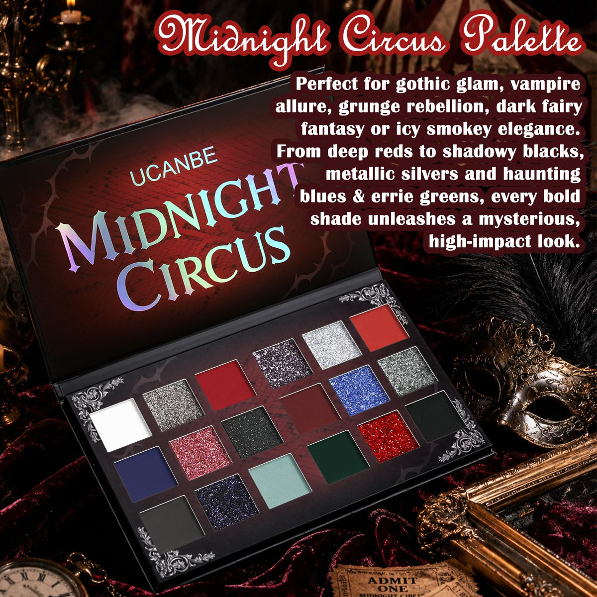 Matte Eyeshadow Palette Pro 18 Colors Pigmented Shimmer Glitter Eye Shadow Palette, Long Lasting Waterproof Dark Smokey Powder Cosmetics Pallet Halloween Valentine Gift Makeup Kit (01# Seductress)