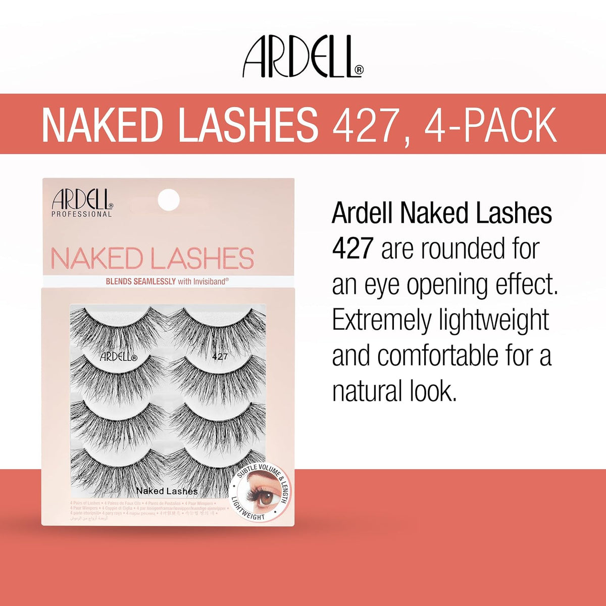 Ardell Naked Lashes 421 Subtle Volume Natural Look False Eyelashes, 4 Pairs