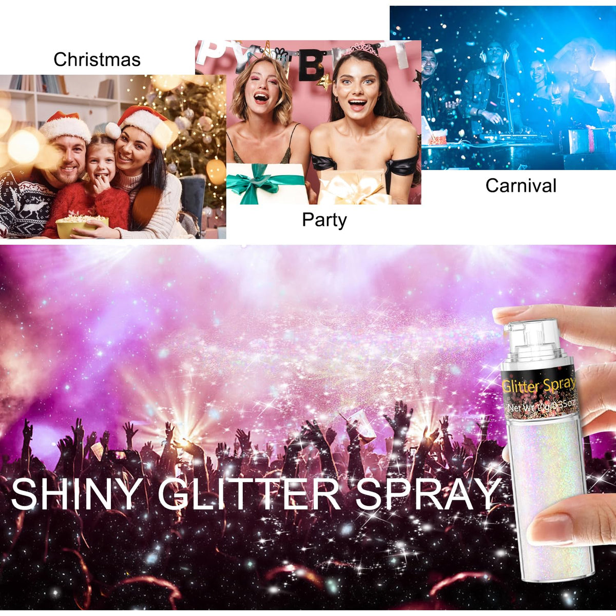 Scarman Hair and Body Glitter Spray, 1PC Glint-Rainbow Hairspray Powder