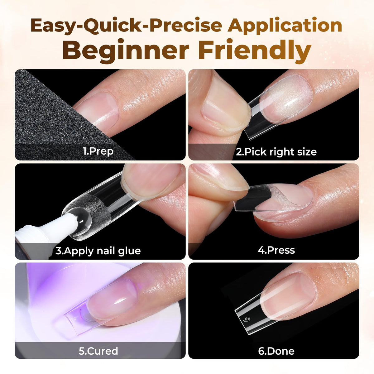 UNA GELLA Almond Gel Nail Tips 504PCS Pre-Etched Clear Fake Nails Tips