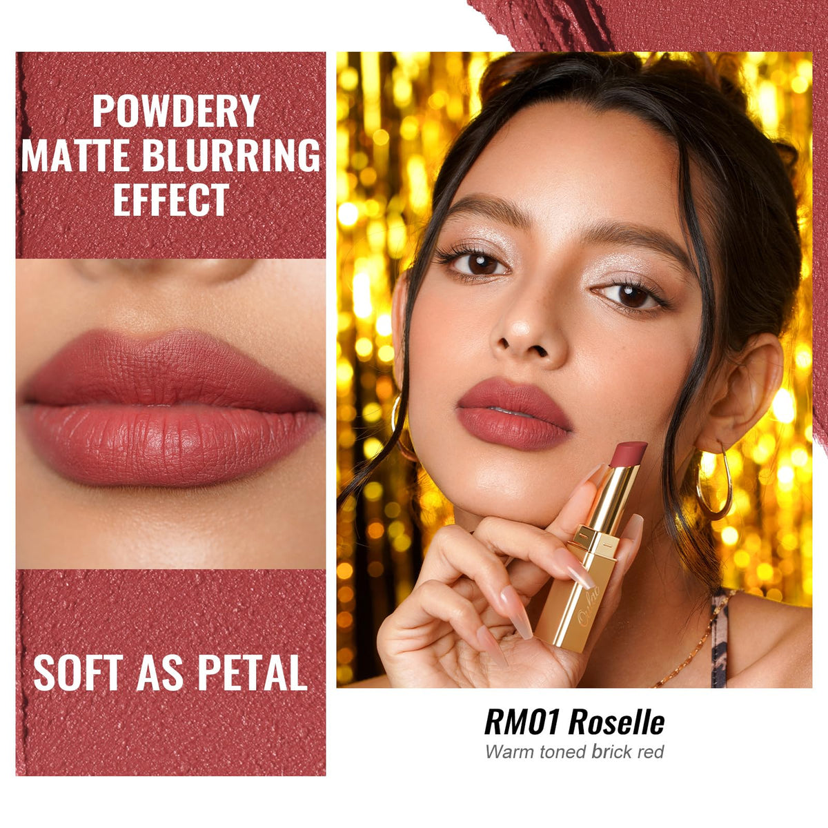 Oulac Red Matte Lipsticks for Women, Silky Velvet Matte Lipstick, Terracotta High Impact Lip Color, Soft Smooth Texture, Not Dry Lightweight Formula Infused with Vitamin E, RM06