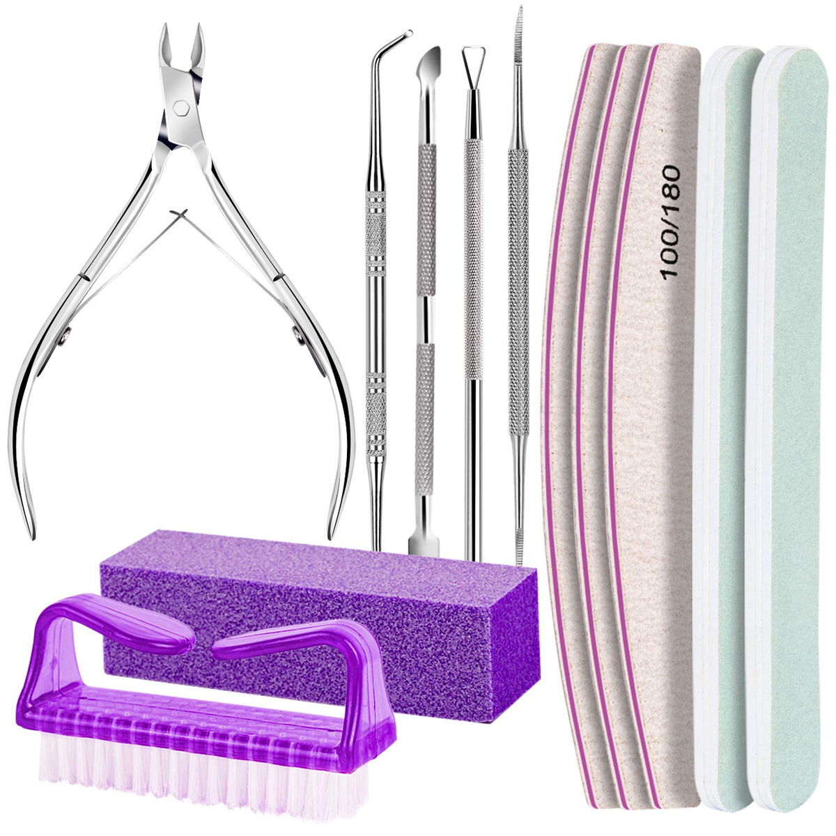 FANDAMEI Nail Care Kit, Nail Files 100/180, Nail Buffer Block, Cuticle Nippers, Cuticle Trimmer, Cuticle Pusher, Nail Tools, Nail Kit, Pedicure & Manicure Tools, Nail Prep Kit, Manicure Kit for Women