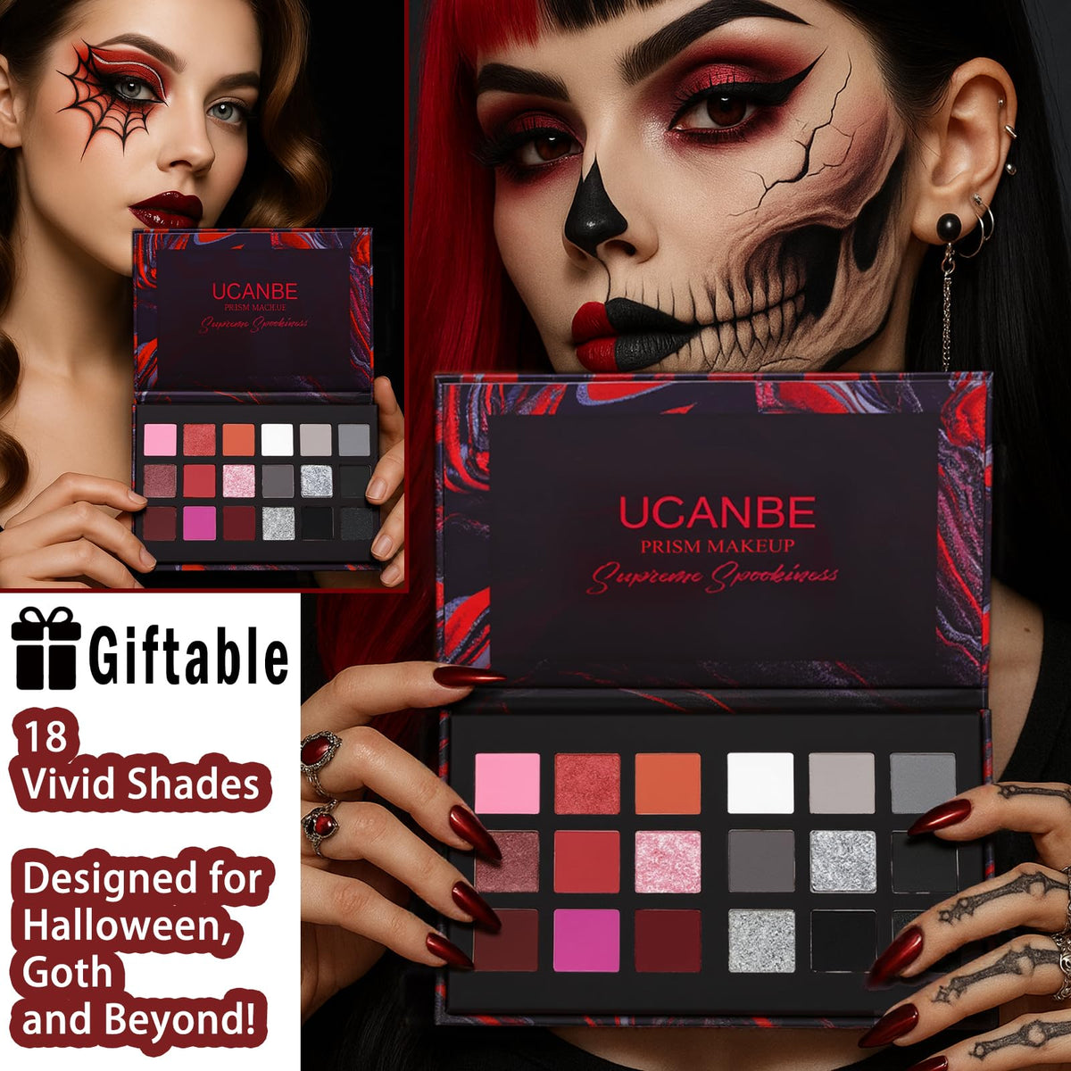 Matte Eyeshadow Palette Pro 18 Colors Pigmented Shimmer Glitter Eye Shadow Palette, Long Lasting Waterproof Dark Smokey Powder Cosmetics Pallet Halloween Valentine Gift Makeup Kit (01# Seductress)