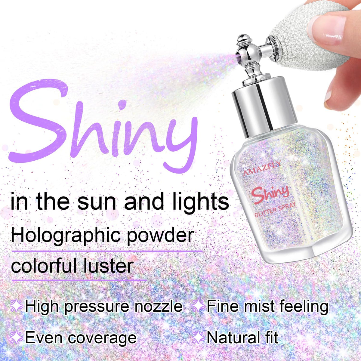 Hair and Body Glitter Spray, Shimmering Powder Sparkle Powder Makeup, Glitter Loose Sparkle Makeup for Body Highlighter,Festival Prom Rave Accessories (Glint-Rainbow)