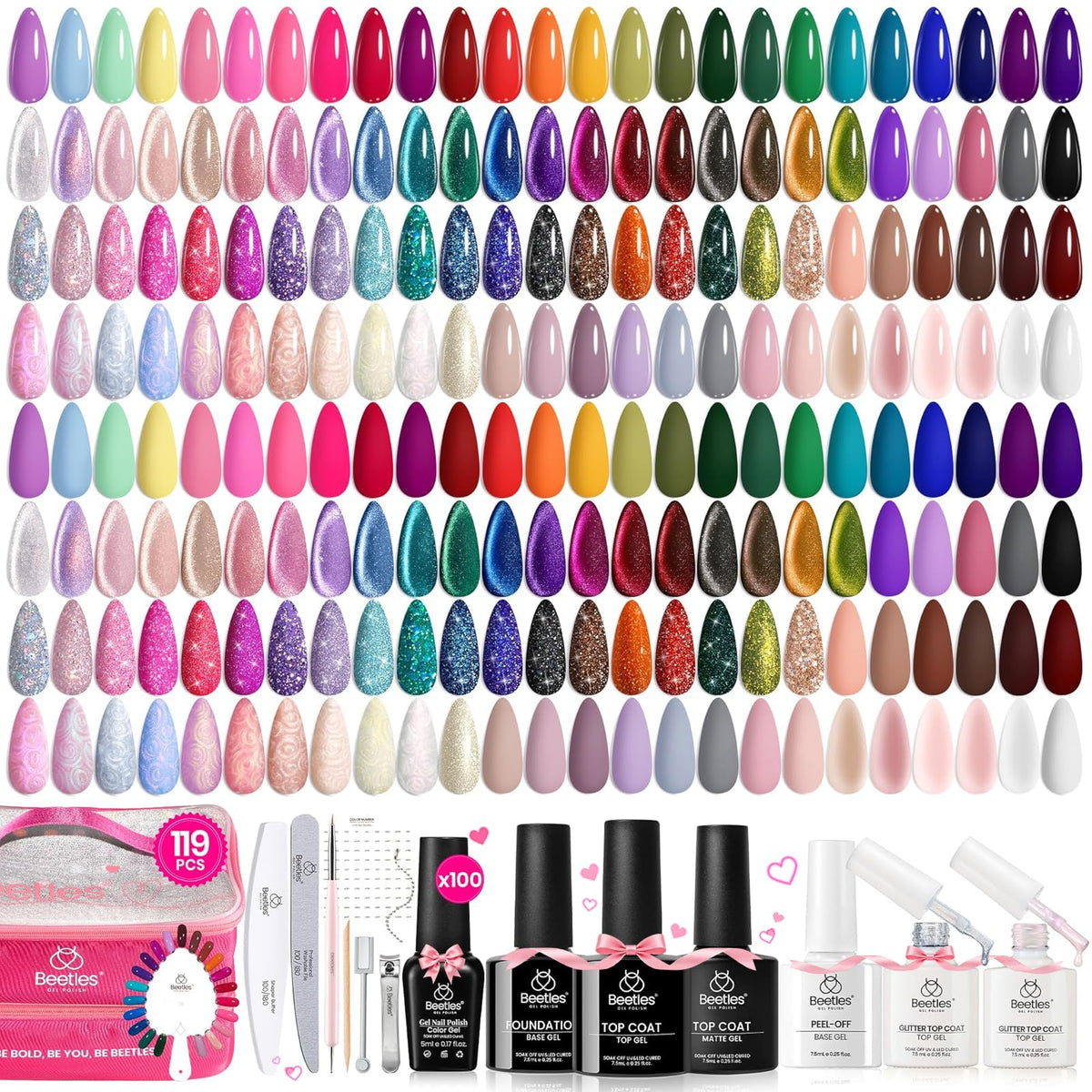 Beetles Gel Nail Polish Set, 63 PCS 55 Colors Gel Polish Kit with Base Coat