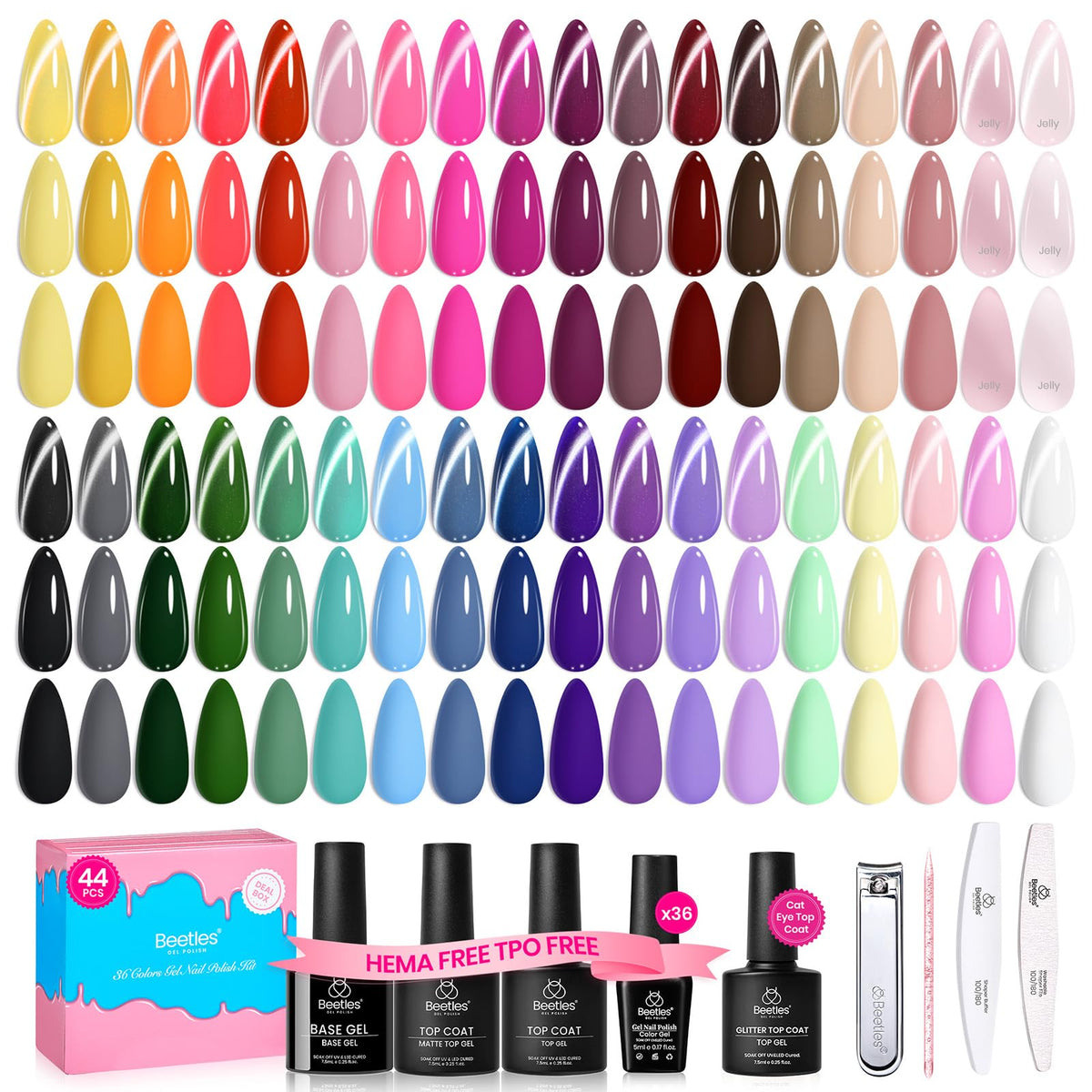 Beetles Cat Eye Gel Nail Polish Set, 36 Colors Magnetic Fall Gel Polish Kit