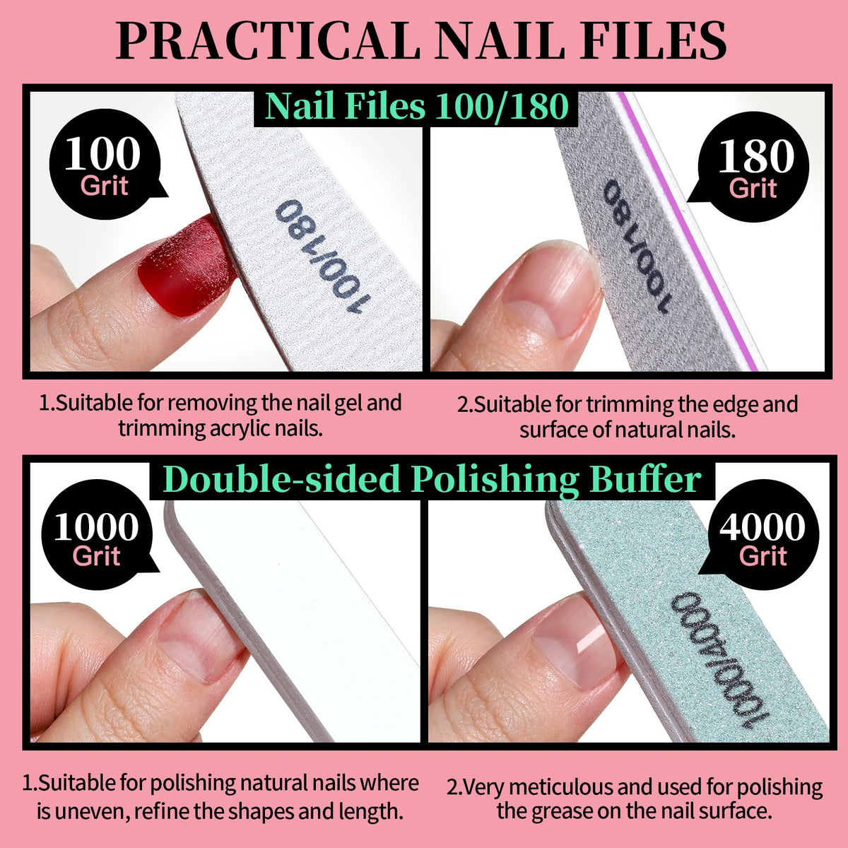 FANDAMEI Nail Care Kit, Nail Files 100/180, Nail Buffer Block, Cuticle Nippers, Cuticle Trimmer, Cuticle Pusher, Nail Tools, Nail Kit, Pedicure & Manicure Tools, Nail Prep Kit, Manicure Kit for Women