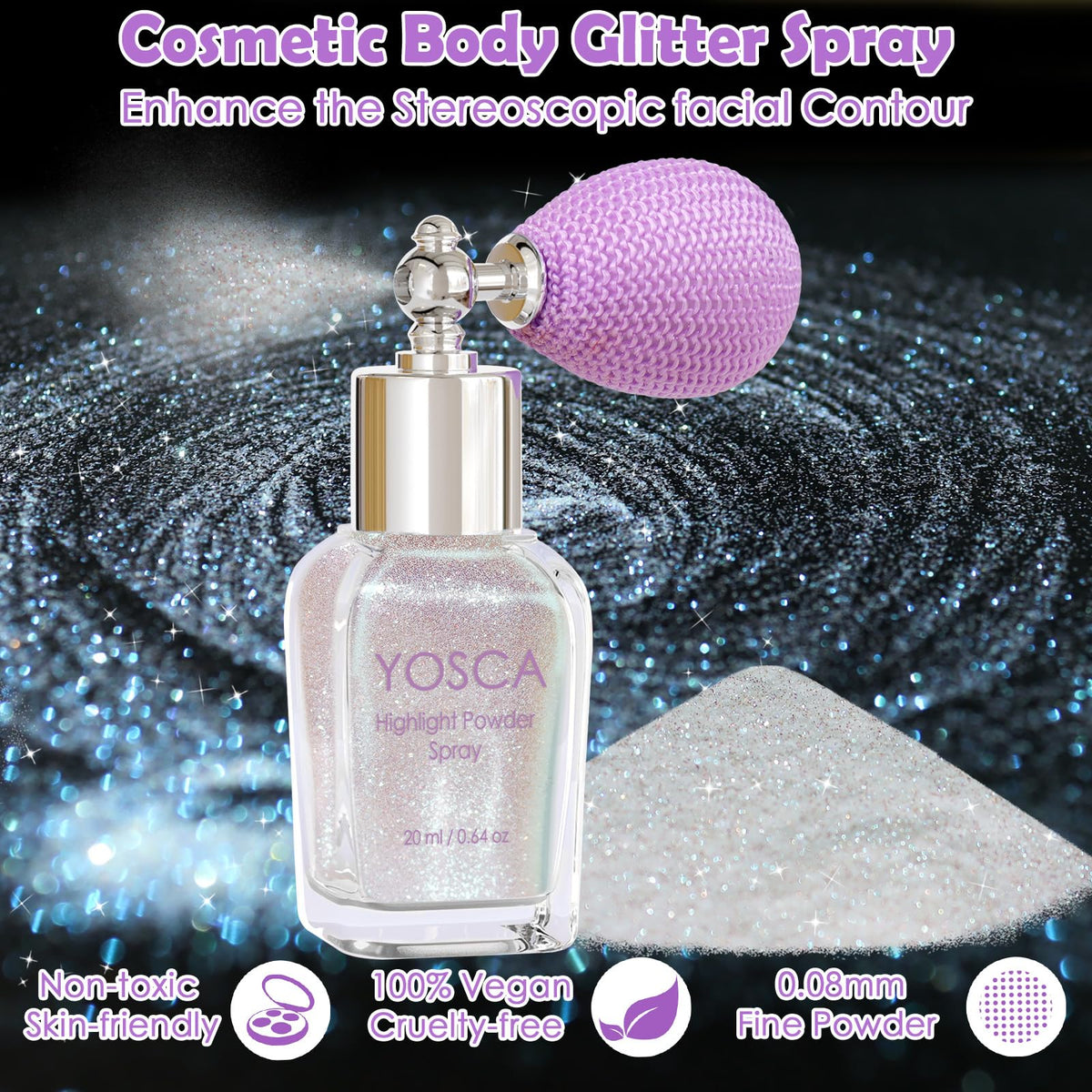 Yosca Body Glitter Spray, 30ML Holographic Body Shimmer Powder Hair Spray