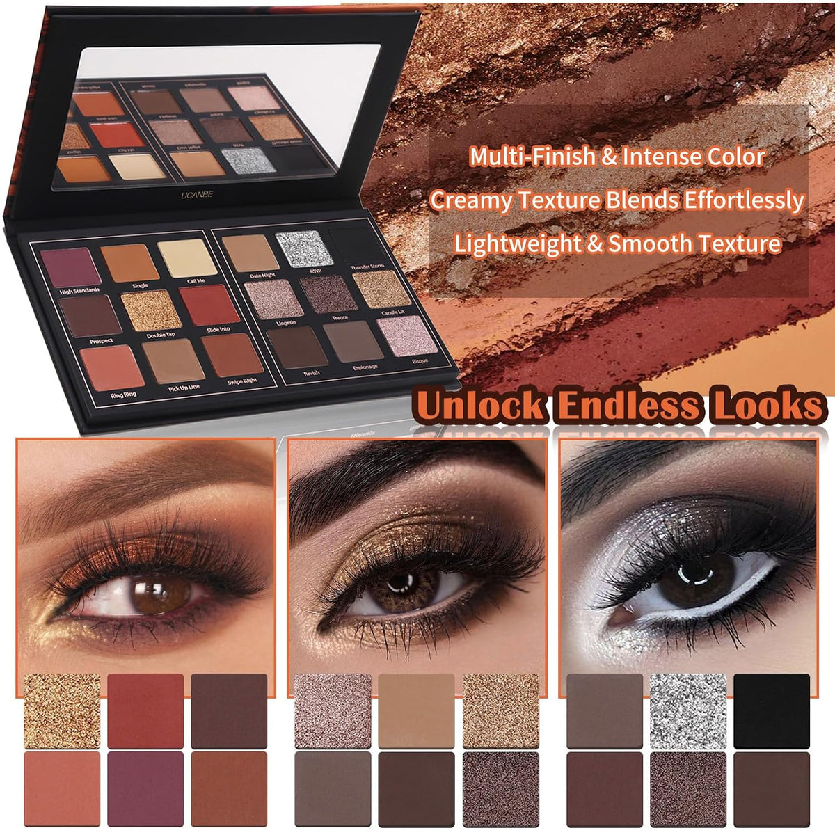 Matte Eyeshadow Palette Pro 18 Colors Pigmented Shimmer Glitter Eye Shadow Palette, Long Lasting Waterproof Dark Smokey Powder Cosmetics Pallet Halloween Valentine Gift Makeup Kit (01# Seductress)