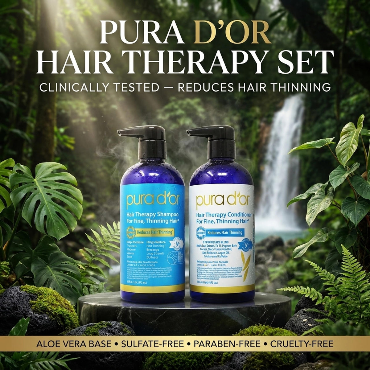 PURA D'OR Gold Label Anti-Thinning Biotin Shampoo & Conditioner, 16oz x2