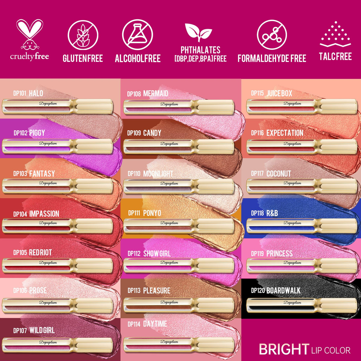 Depuplum Purple Lipsticks for Women Metallic Glitter Lipstick Long Lasting