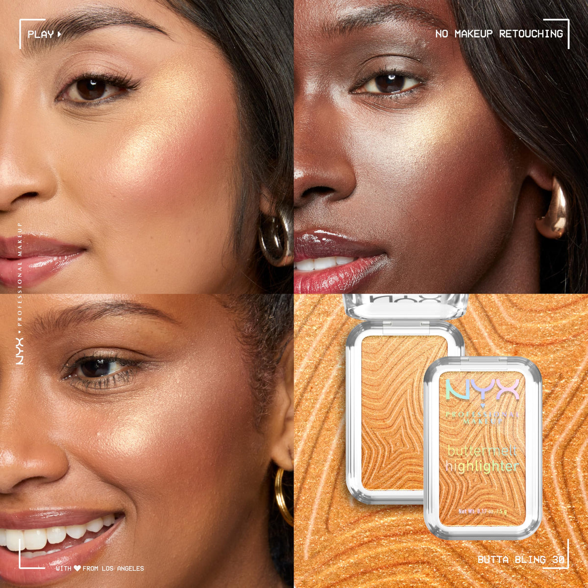 NYX PROFESSIONAL MAKEUP Buttermelt Highlighter, Powder Highlighter Makeup, With Up to 12H Wear and High Impact Glow - 05 Bright and Butta (Light Champagne)