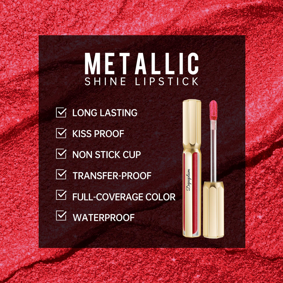 Depuplum Purple Lipsticks for Women Metallic Glitter Lipstick Long Lasting