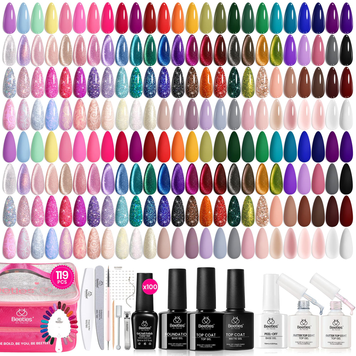 Beetles Gel Nail Polish Set, 63 PCS 55 Colors Gel Polish Kit with Base Coat