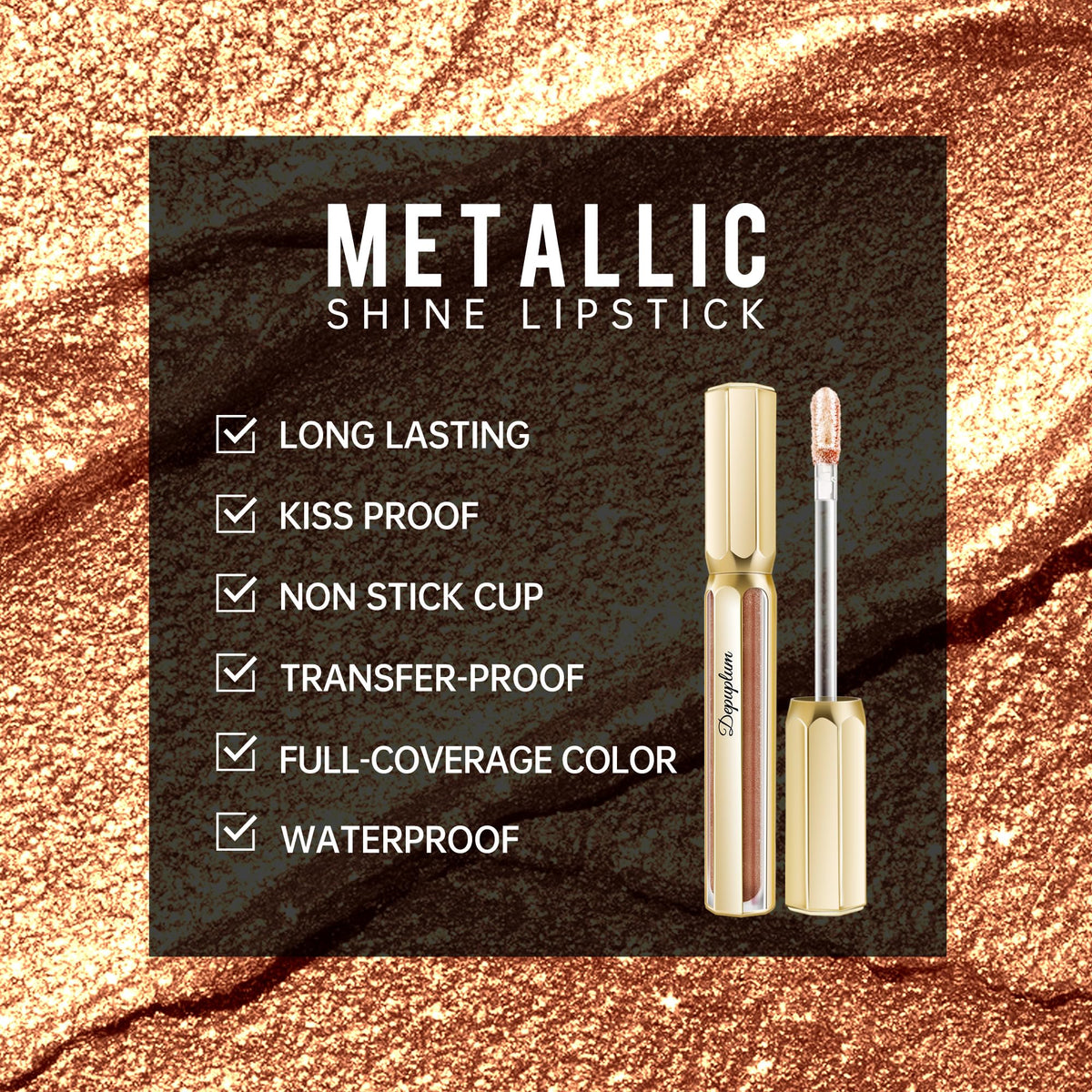Depuplum Purple Lipsticks for Women Metallic Glitter Lipstick Long Lasting