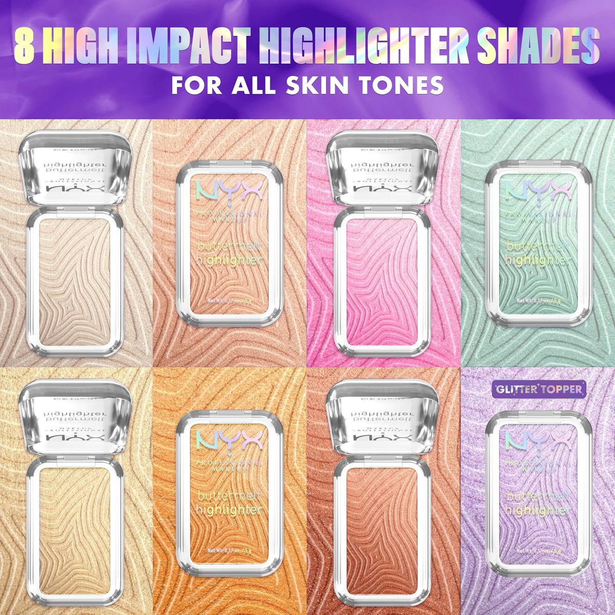 NYX PROFESSIONAL MAKEUP Buttermelt Highlighter, Powder Highlighter Makeup, With Up to 12H Wear and High Impact Glow - 05 Bright and Butta (Light Champagne)