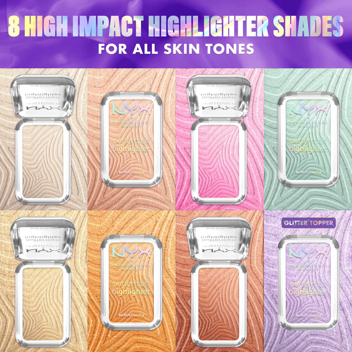NYX PROFESSIONAL MAKEUP Buttermelt Highlighter, Powder Highlighter Makeup, With Up to 12H Wear and High Impact Glow - 05 Bright and Butta (Light Champagne)