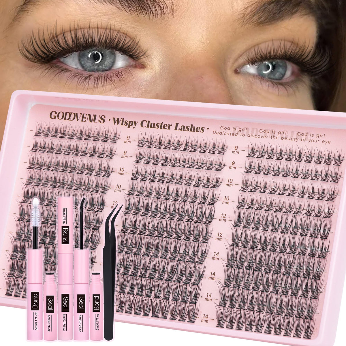 Goddvenus Lash Clusters Kit Wispy Eyelash Clusters Lashes Natural DIY Lash Extension Kit 10-16mm Cluster Eyelash Extensions Kit 300pcs C Curl Individual Lashes Cluster Eyelash (No Tweezers)