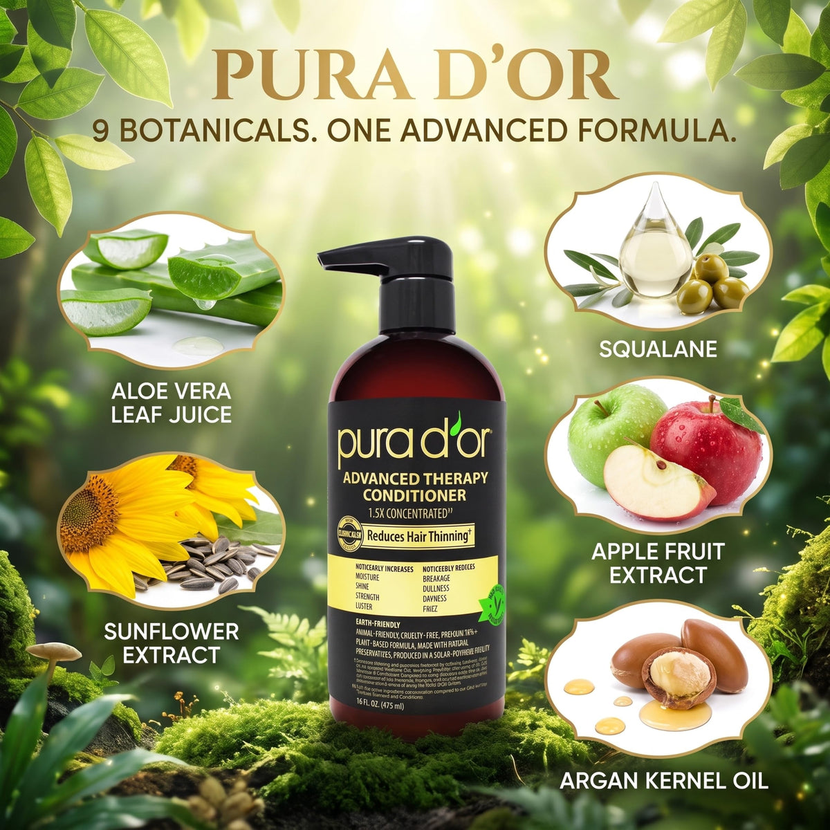 PURA D'OR Gold Label Anti-Thinning Biotin Shampoo & Conditioner, 16oz x2