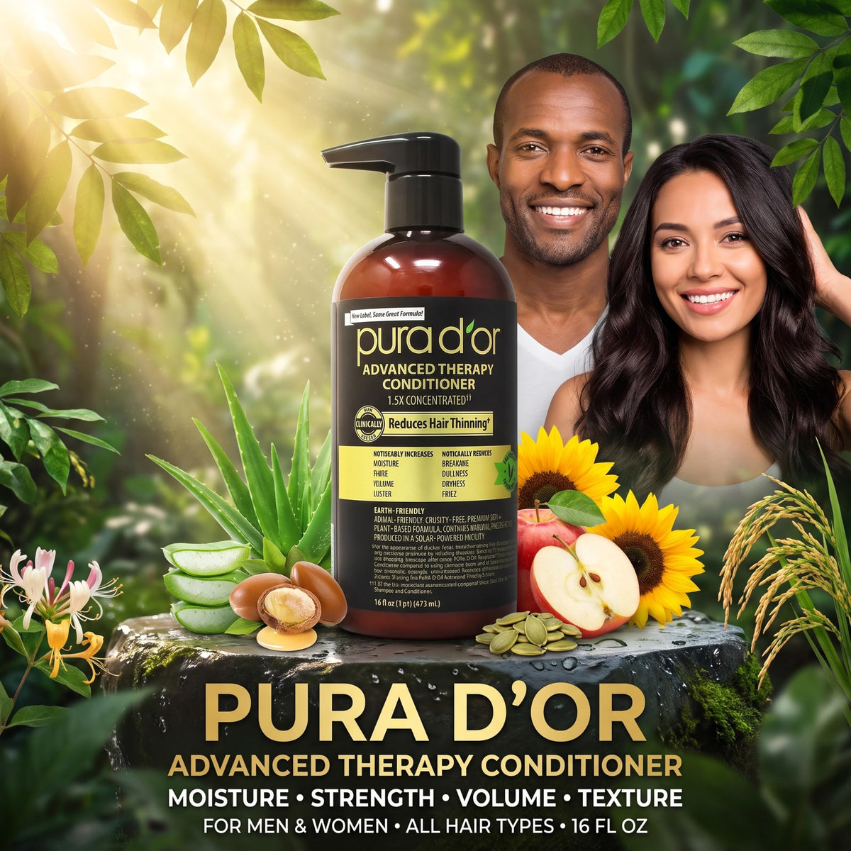 PURA D'OR Gold Label Anti-Thinning Biotin Shampoo & Conditioner, 16oz x2