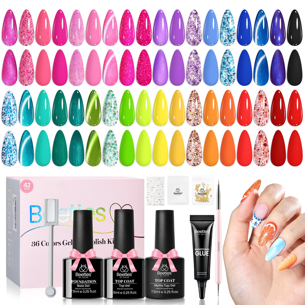 Beetles Cat Eye Gel Nail Polish Set, 36 Colors Magnetic Fall Gel Polish Kit