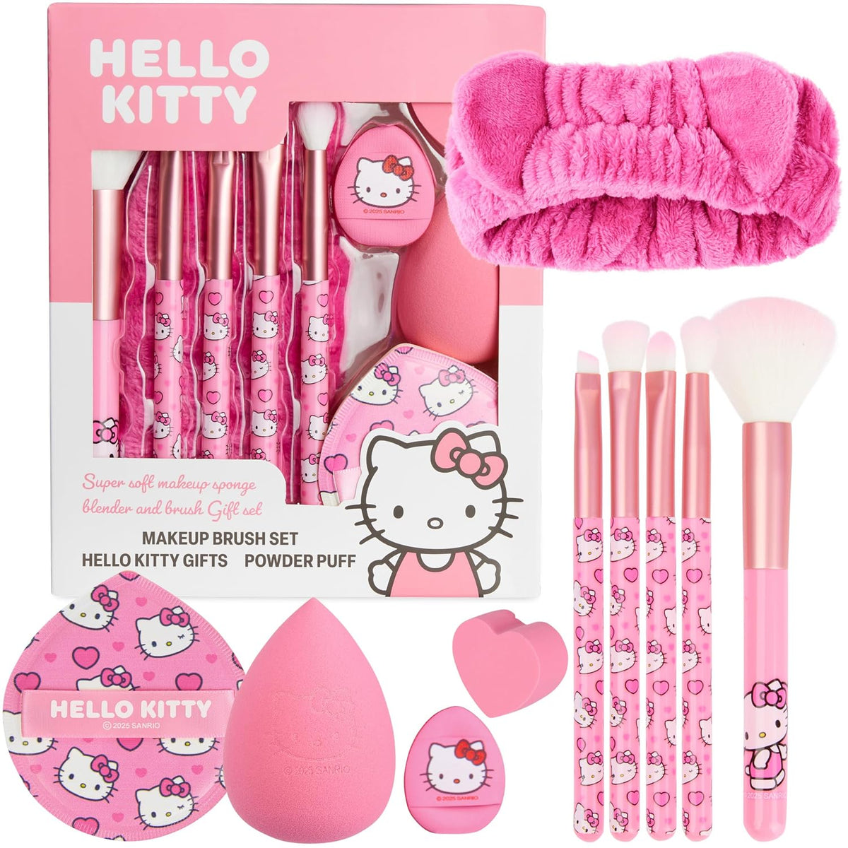 Get Trend Hello Kitty Sanrio Makeup Brush Sponge Set for Girls, Teens with Headband Powder Puffs Soft Brushes Beauty Sponges, Kawaii Gifts for Girls (Pink Hello Kitty)