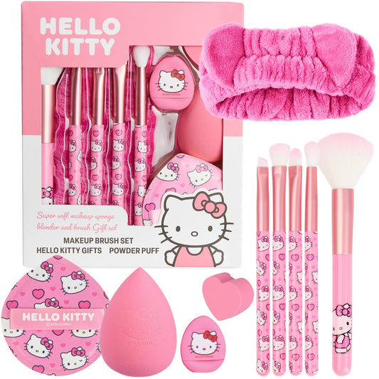 Get Trend Hello Kitty Sanrio Makeup Brush Sponge Set for Girls, Teens with Headband Powder Puffs Soft Brushes Beauty Sponges, Kawaii Gifts for Girls (Pink Hello Kitty)