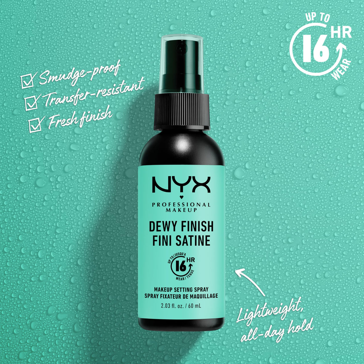 NYX PROFESSIONAL MAKEUP Makeup Setting Spray - Matte Finish, Long-Lasting Face Mist for up to 16HR Wear, Vegan Formula
