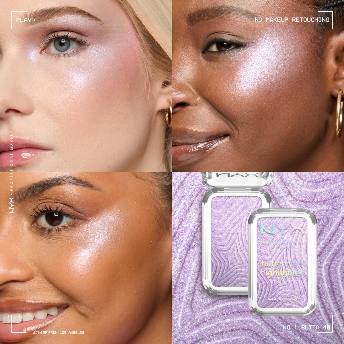 NYX PROFESSIONAL MAKEUP Buttermelt Highlighter, Powder Highlighter Makeup, With Up to 12H Wear and High Impact Glow - 05 Bright and Butta (Light Champagne)