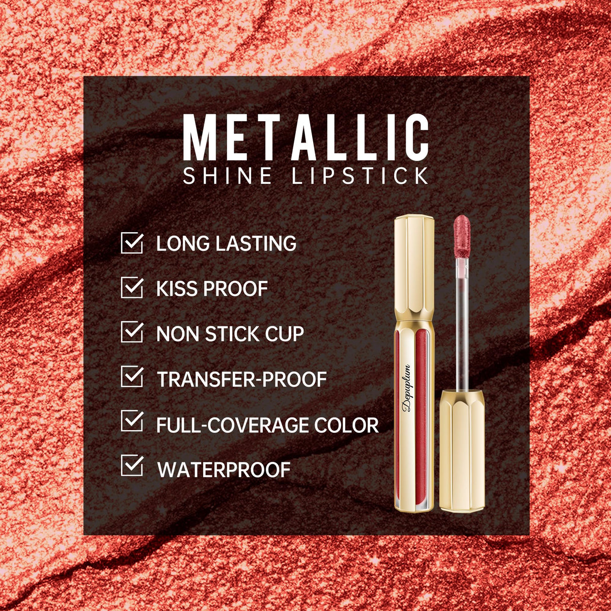 Depuplum Purple Lipsticks for Women Metallic Glitter Lipstick Long Lasting