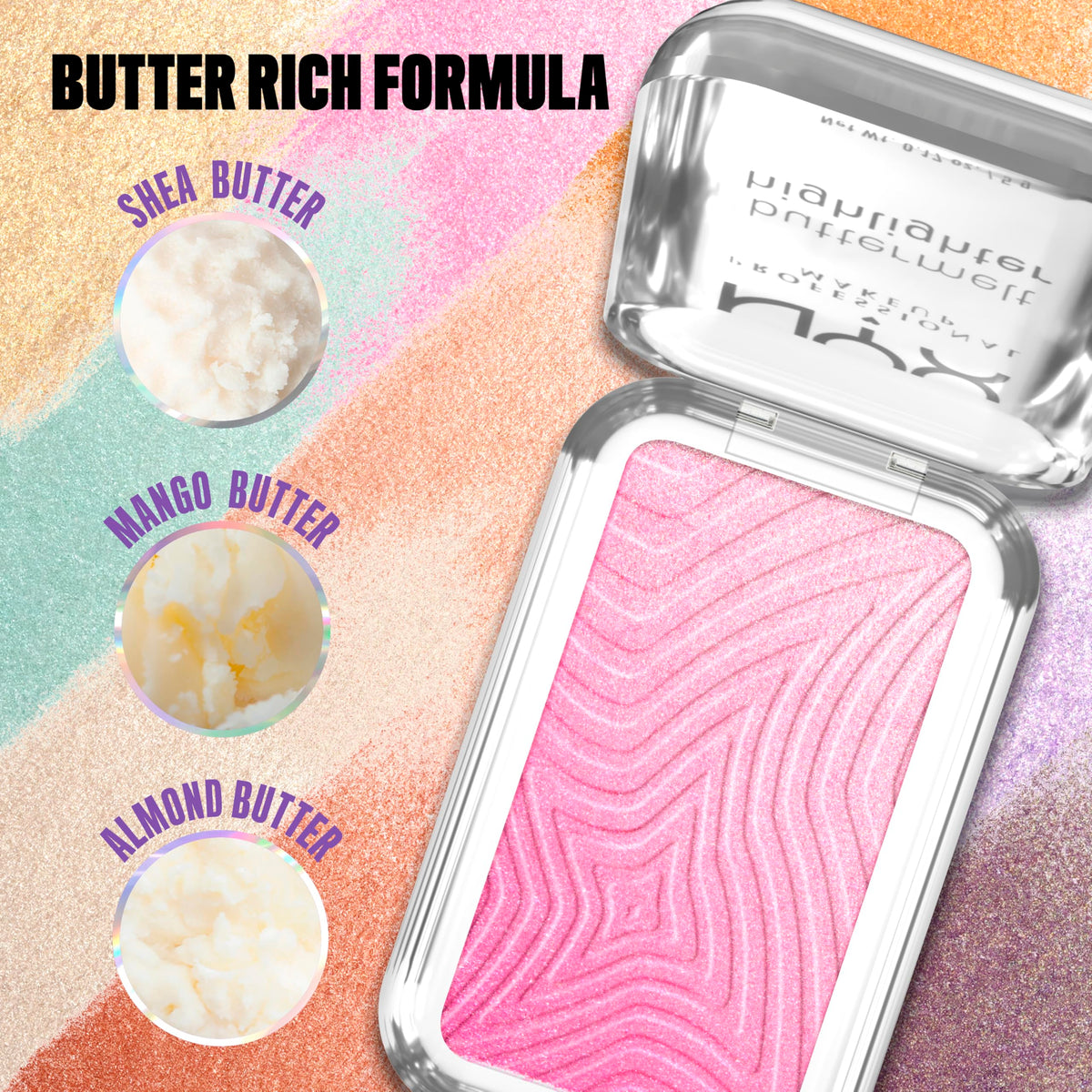 NYX PROFESSIONAL MAKEUP Buttermelt Highlighter, Powder Highlighter Makeup, With Up to 12H Wear and High Impact Glow - 05 Bright and Butta (Light Champagne)